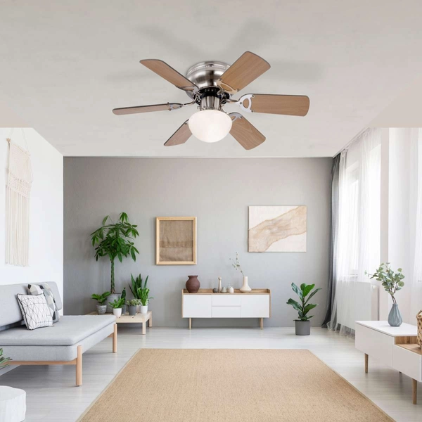 LAMPOWENTYLATOR sufitowy UGO 0307 Globo drewniana OPRAWA plafon WIATRAK z regulacją obrotów nikiel brązowy grafitowy