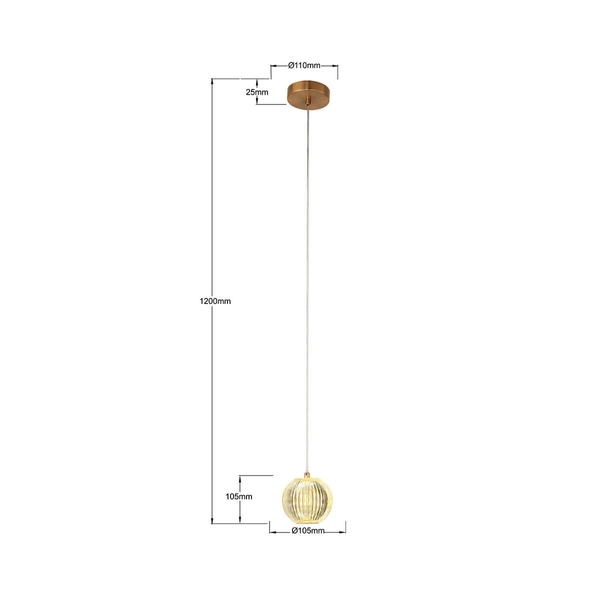 Kulista lampa wisząca Brillant LP-3303/1P GD LED 5W 3000-6000K złoty