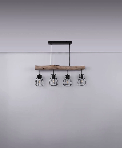 Rustykalna lampa wisząca Mina 15326-4N czarna drewniana