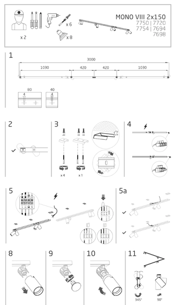 8-punktowa lampa sypialniana Mono 7754 metalowa czarna złota hol