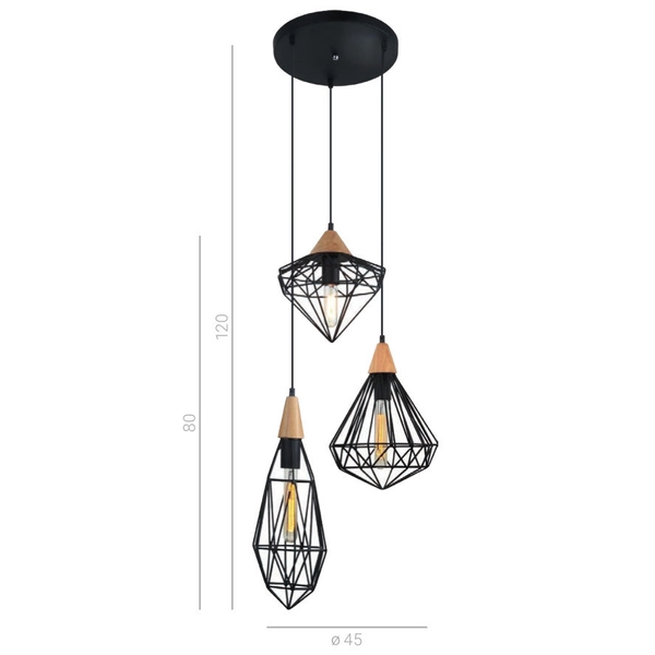 LAMPA wisząca MAELLE MDM-2591/3 BK Italux metalowa OPRAWA druciana hygge ZWIS kaskada geometryczna czarna