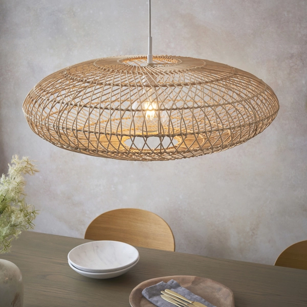 Okrągła lampa wisząca boho L&-198476 Light& rattanowa beżowa biała