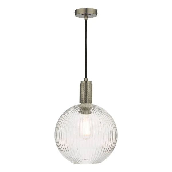 Zwisająca szklana lampa Nikolas NIK0167-E02 żebrowana kula chrom