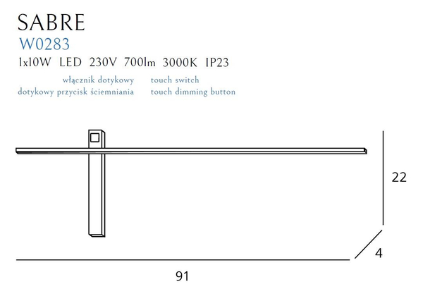 LAMPA ścienna SABRE W0283 Maxlight metalowa OPRAWA loftowa LED 10W 3000K pręt czarny