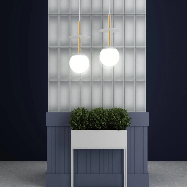 Lampa zwisowa do przedpokoju Plaat PLA131P0 okrągła biała mosiądz