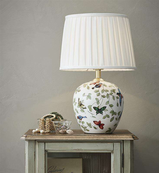 Abażurowa LAMPA stołowa MANSION 107040 Markslojd ceramiczna LAMPKA klasyczna wzorki retro ptaki biały
