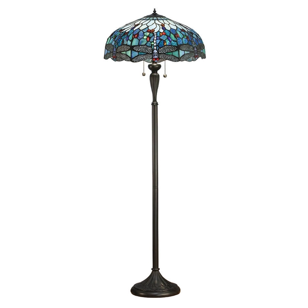 Salonowa lampa podłogowa Dragonfly 64069 Interiors Tiffany szkło witrażowa czarny kolorowy