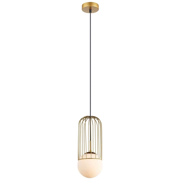 LAMPA wisząca MATTY MDM-3939/1 GD Italux druciana OPRAWA metalowa ZWIS szklana kula ball klatka loft złota