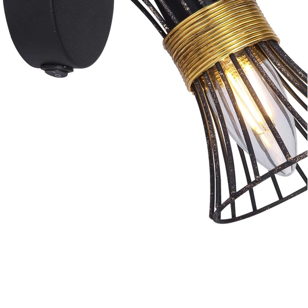 Rustykalna LAMPA ścienna PURRA 54814-1 Globo kinkiet OPRAWA metalowa klatka druciana czarna złota