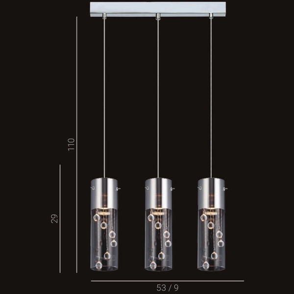 Glamour LAMPA wisząca CORDELL MDM1835-3 Italux szklana OPRAWA z kryształkami ZWIS tuby chrom przezroczyste