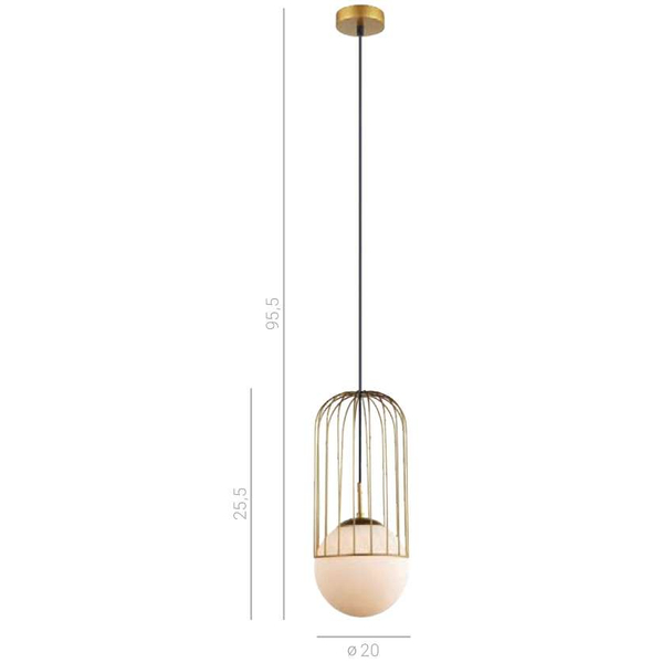 Druciana LAMPA wisząca MATTY MDM-3940/1 GD Italux metalowa OPRAWA drut ZWIS szklana kula ball klatka loft złota