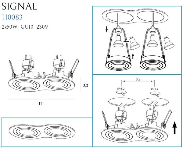Wpuszczana LAMPA sufitowa SIGNAL II H0083 Maxlight podtynkowa OPRAWA metalowe oczka do zabudowy białe