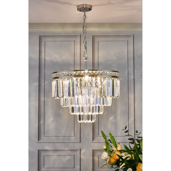 Glamour wisząca lampa Vyana VYA0432 kryształowa do salonu nikiel