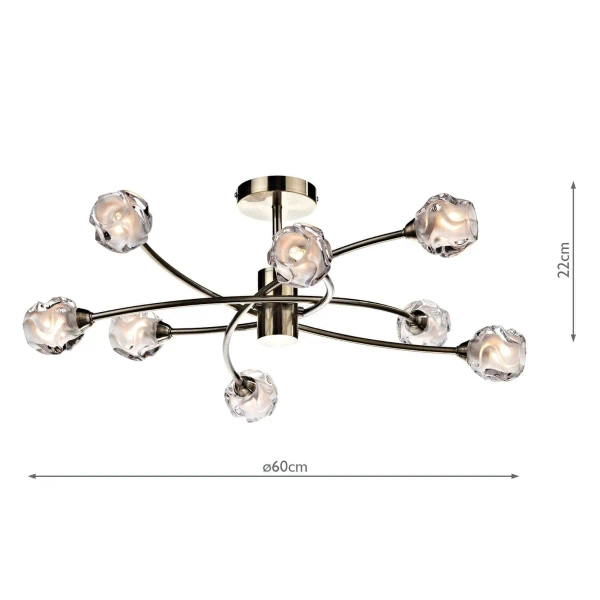 Lampa sufitowa SEATTLE mosiądz metalowa szklana antyczna 6-punktowa G9 do sypialni SEA0875