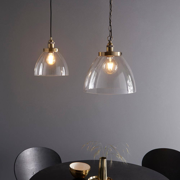 Wisząca lampa nad stół Hansen Grand 102926 szklana mosiądz przezroczysta
