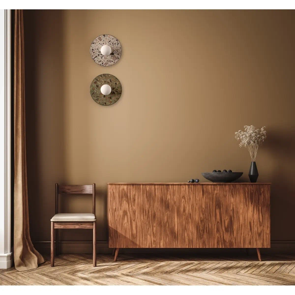 Okrągła lampa ścienna LEGRA 21414107 lastriko IP44 drewniana biała kremowa