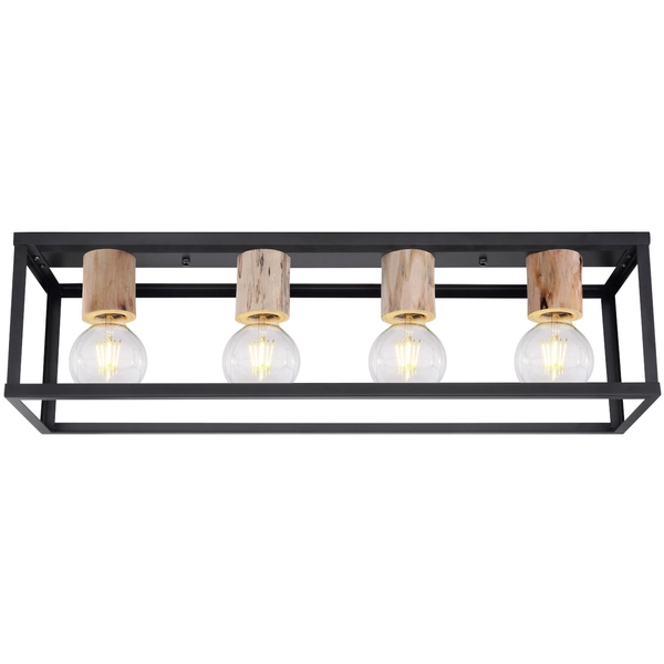 Plafon LAMPA sufitowa HAGAR 15476-4D Globo metalowa OPRAWA skandynawska klatka prostokątna hygge czarna drewniana czarna drewni