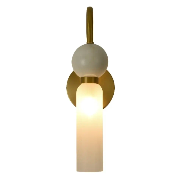 Ścienna lampa do sypialni Bilo II WL0110 tuba biała złoty mosiądz