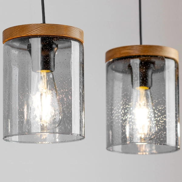 Loftowa lampa wisząca MONSUN 161859151 szklany zwis tuba przydymiony drewno