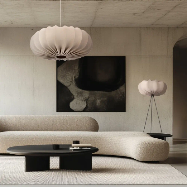 Skandynawska wisząca lampa nad stół 31-39231 regulowany tkanina beżowy