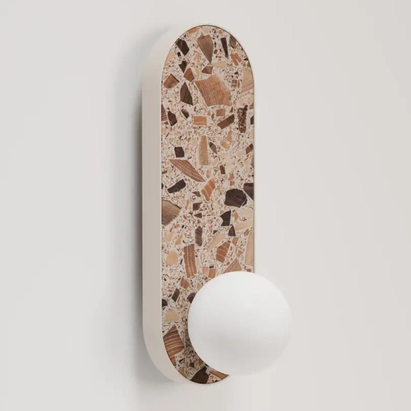 Ścienny kinkiet lastrykowy LEGRA 21404107 kula IP44 biała drewniana kremowa