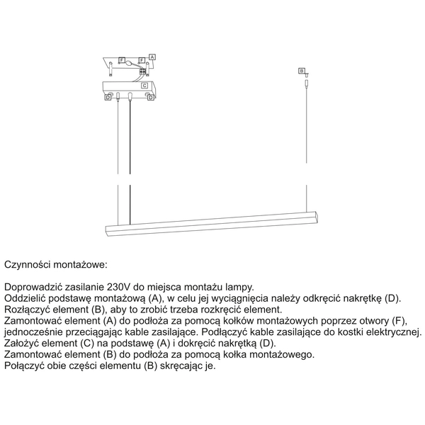 LAMPA wisząca HANAWA 1952 Shilo metalowa OPRAWA zwis LED 9W 3000K listwa czarna