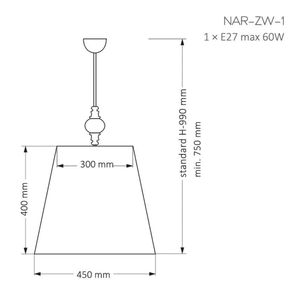 Wisząca lampa z abażurem Narni NAR-ZW-1 (CZ) nad stół czarna mosiądz