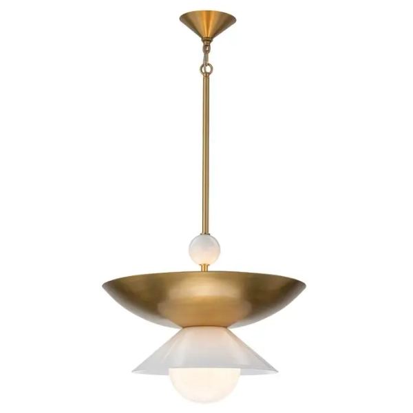 Wisząca lampa do salonu Saucer QN-SAUCER-4P-L-AB-OPAL kula mosiądz
