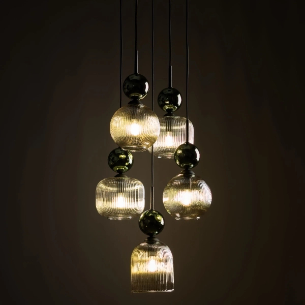 Szklana salonowa lampa wisząca Sophia Green 11149 ryflowana zielony
