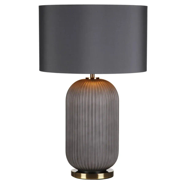 Lampka nocna Helicon HEL4239 żebrowane szkło do sypialni szary