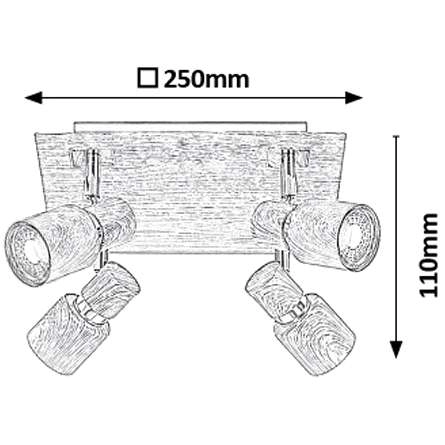 Plafon LAMPA sufitowa MERKUR 6008 Rabalux metalowa OPRAWA kwadratowa regulowane reflektorki wenge