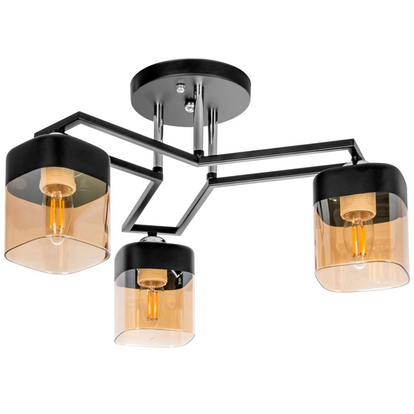 Loftowa LAMPA sufitowa VEN M225B/3 3-płomienna salonowa czarna miodowa
