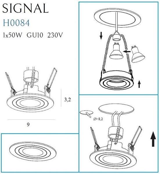 Podtynkowa LAMPA sufitowa SIGNAL I H0084 Maxlight metalowa OPRAWA oczko do zabudowy białe