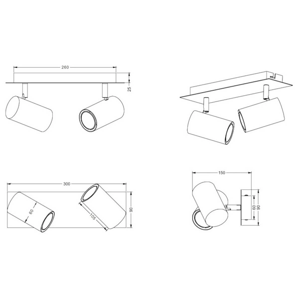 Regulowany plafon jadalniany MARLEY 802400224 Trio podwójny miedź