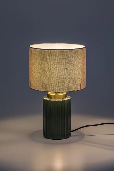 Lampka stołowa do biura Glovy 74046 tuba ryflowana ceramika zielony