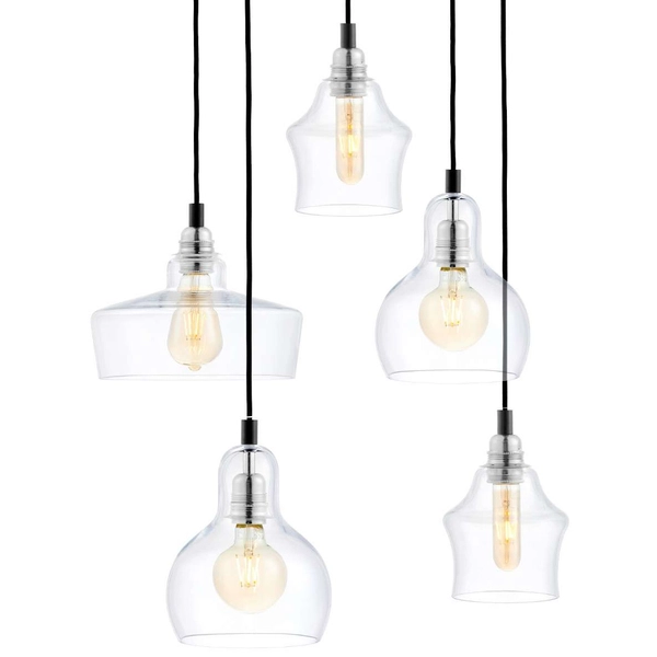 Lofrowa LAMPA wisząca LONGIS 10526509 Kaspa szklana OPRAWA skandynawski ZWIS kaskada chrom przezroczysta czarna