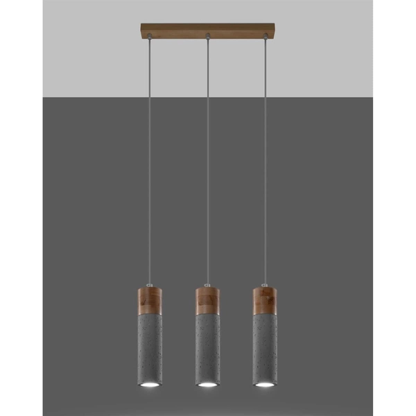 Skandynawska lampa wisząca SL.0967 3-punktowa beton drewno
