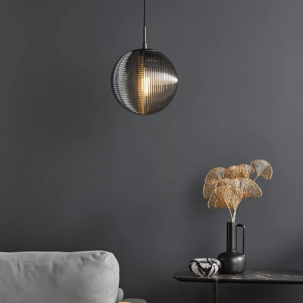 Kulista wisząca lampa Evander EVA0122 kula czarna przydymiona
