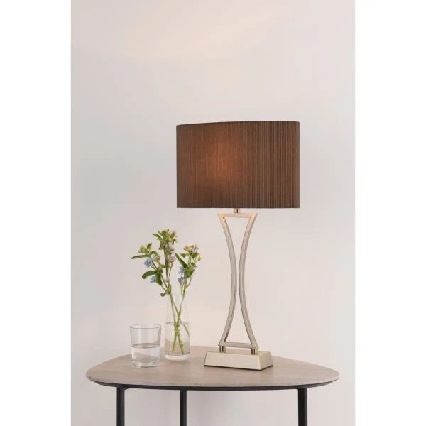 Stołowa lampa do salonu Oporto OPO4175 z abażurem brązowy mosiądz