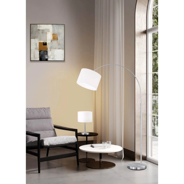 Stołowa lampka do sypialni Hotel 501100101 tkaninowa biała nikiel