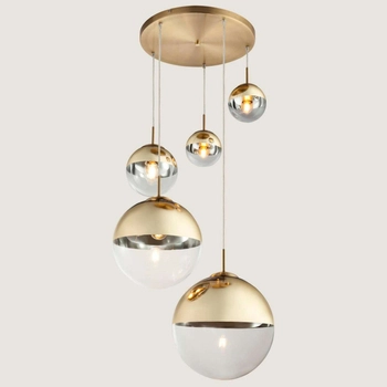 LAMPA wisząca VARUS 15855-5 Globo OPRAWA kaskada szklane kule balls złota przezroczysta