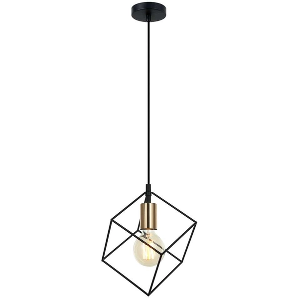 Wisząca LAMPA industrialna MORESTEL MDM-4244/1 BK+BRO Italux metalowa OPRAWA kwadratowy ZWIS klatka druciana carna złota