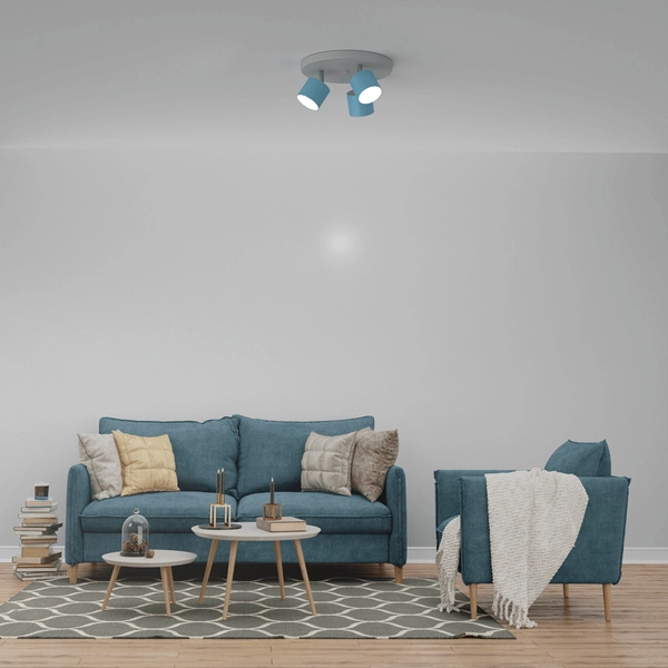 Metalowa lampa sufitowa Dixie reflektorki białe niebieskie