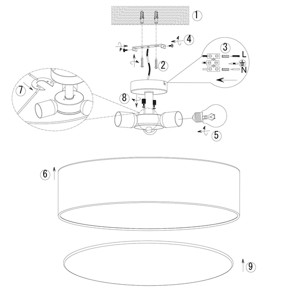 Abażurowa lampa sufitowa Hotel plafon do sypialni okrągły biały