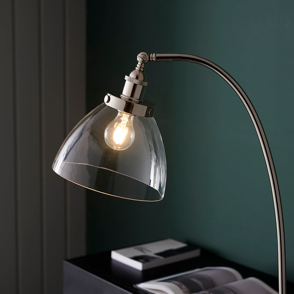 Podłogowa lampa łukowa Hansen 97591 szklana nikiel przezroczysta