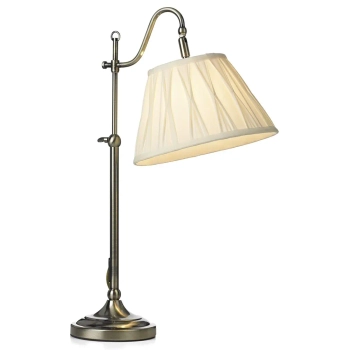 Lampa stołowa antyczna SUFFOLK mosiężna biała metalowa tkaninowa E14 z regulacja SUF4075-X