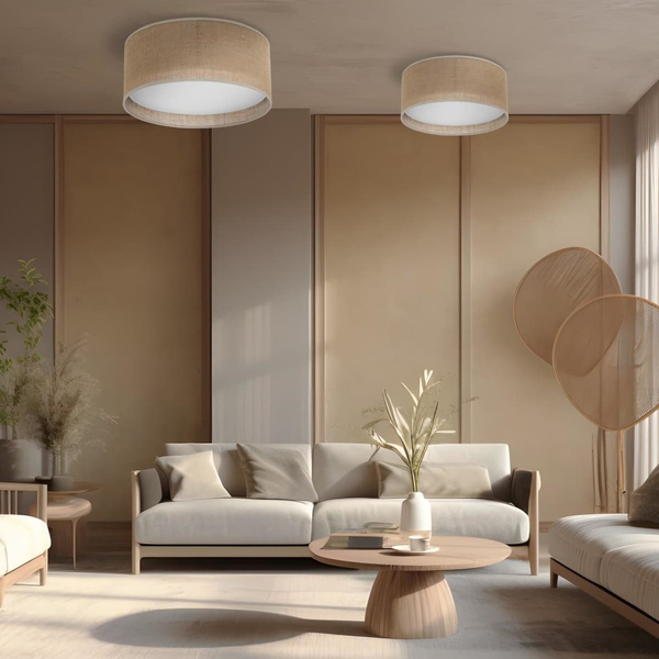 Okrągły plafon jutowy klosz Juta 5798 TK Lighting do salonu brązowy biały