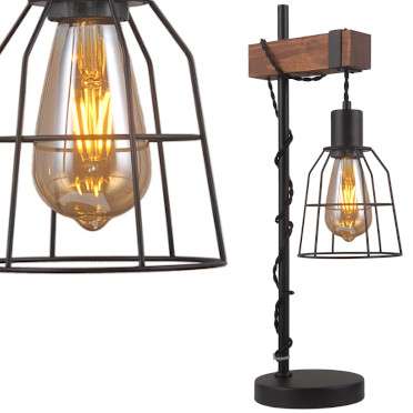 Biurkowa lampa retro REDA TB-4793-1-L stołowa industrialna drewno czarna