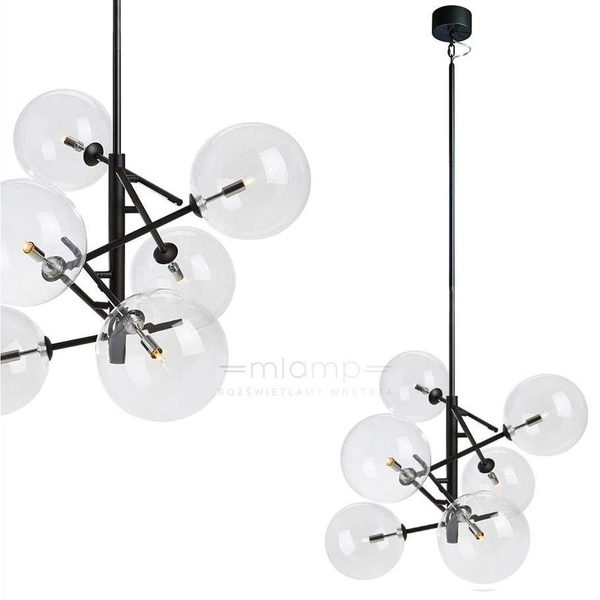 Wisząca LAMPA hygge ANDREW 107748 Markslojd szklana OPRAWA molekuły bubbles kule balls sticks czarne przezroczyste
