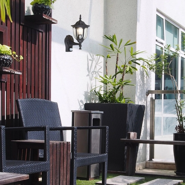 Lampa ścienna na taras Milano 7837 Rabalux IP43 z czujnikiem ruchu czarny mat